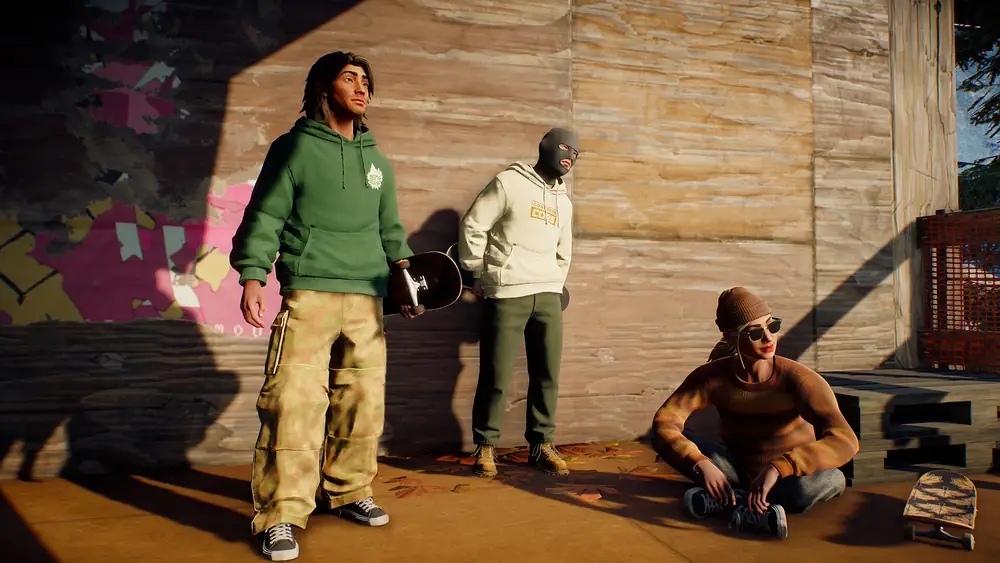 Three customized skaters posing together in official EA skate artwork
